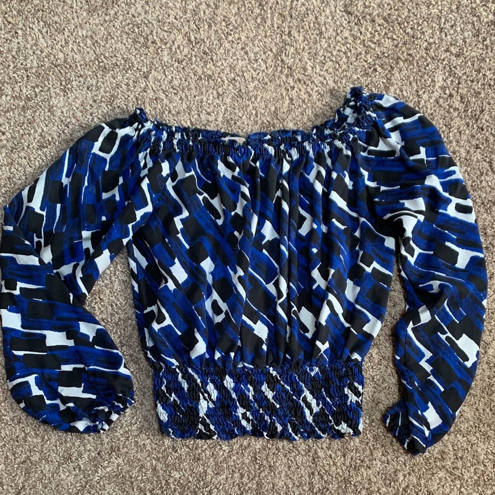 Michael Kors Blue and Black Patterned Blouse